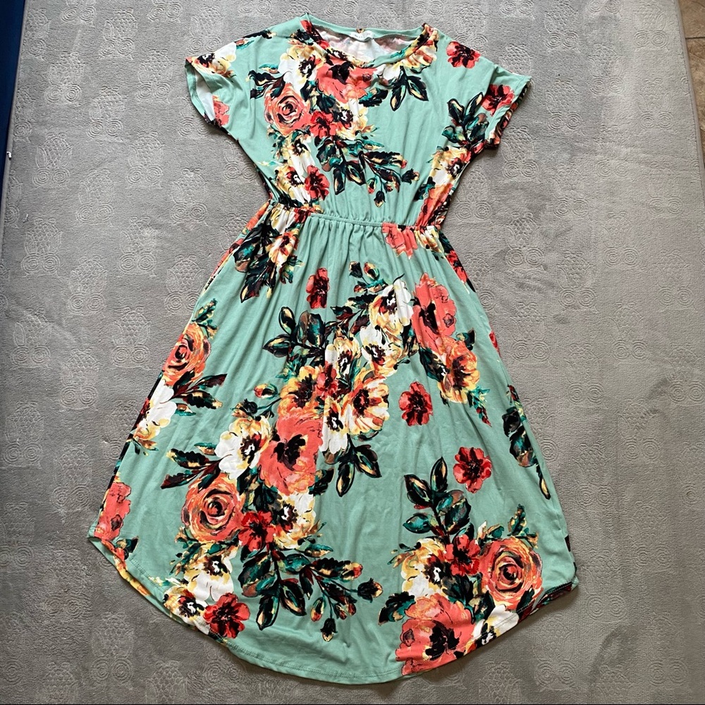 Mint Floral Midi Dress S